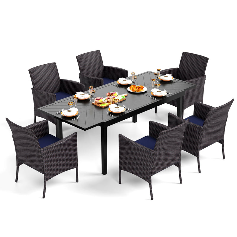 Phi Villa 7-Piece/9-Piece Patio Dining Set Adjustable Table and Rattan Cushioned Chairs