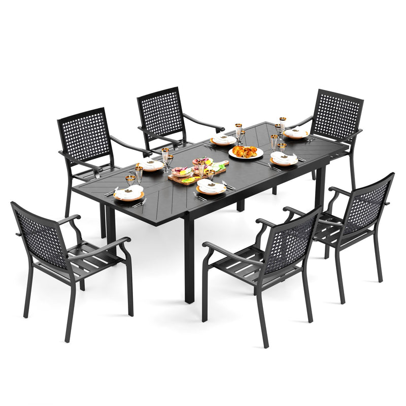 Phi Villa 7-Piece / 9-Piece Patio Dining Set Fixed Stackable Chairs & Extendable Table