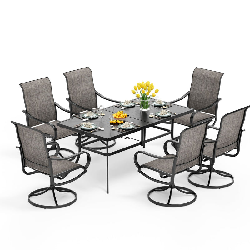 PHI VILLA 7-Piece Patio Dining Set Textilene Swivel Chairs & Steel Rectangle Table