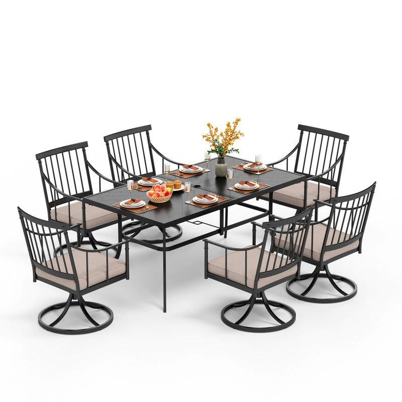 PHI VILLA 7-Piece Patio Dining Set With Rectangle Table & 6 Swivel Chairs