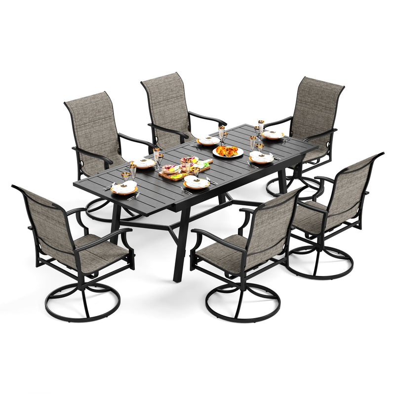 7/9-Piece Patio Dining Set with Extendable Table & High Back Padded Textilene Swivel Chairs PHI VILLA