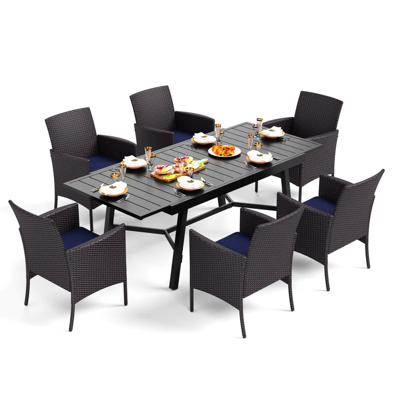 Phi Villa 7-Piece/9-Piece Patio Dining Set Adjustable Table and Rattan Cushioned Chairs