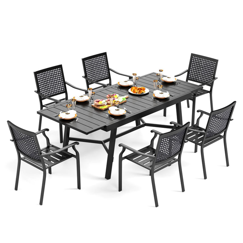 Phi Villa 7-Piece / 9-Piece Patio Dining Set Fixed Stackable Chairs & Extendable Table