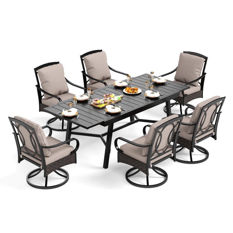PHI VILLA 7-Piece/9-Piece Patio Dining Set With Extendable Table & Steel Swivel Chairs