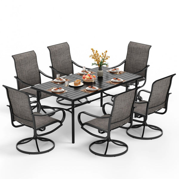 7-Piece Patio Dining Set Textilene Swivel Chairs & Enlarged Table