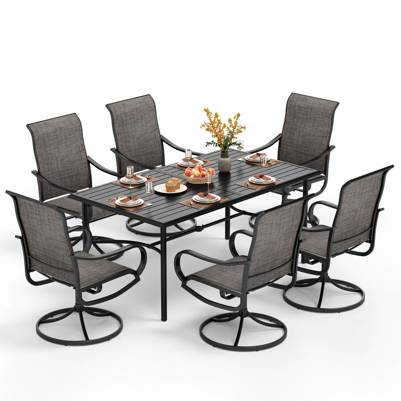 PHI VILLA 7-Piece Patio Dining Set Textilene Swivel Chairs & Steel Rectangle Table