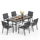 Phi Villa 7-Piece Patio Dining Set with 6 Fixed Stackable Chairs & Enlarged Steel Rectangle Table