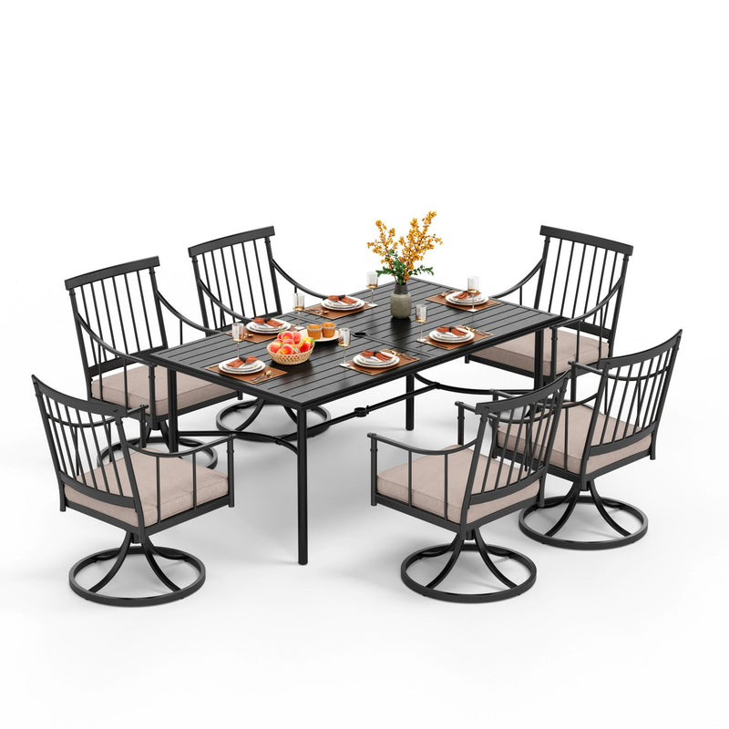 PHI VILLA 7-Piece Patio Dining Set With Rectangle Table & 6 Swivel Chairs