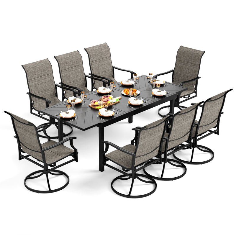 PHI VILLA 7-Piece/9-Piece Patio Dining Set with Extendable Table & Wave Arm Padded Textilene Swivel Chairs
