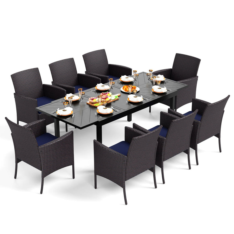 Phi Villa 7-Piece/9-Piece Patio Dining Set Adjustable Table and Rattan Cushioned Chairs