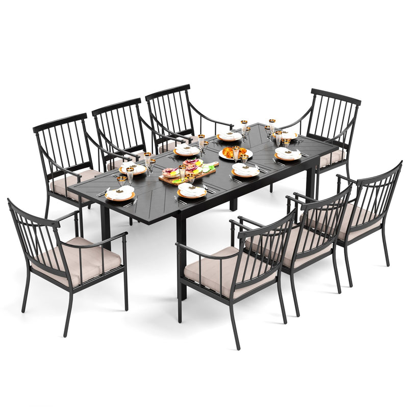 PHI VILLA 7-piece / 9-piece Outdoor Dining Set With Adjustable Table & Fashionable Dining Arm Chairs