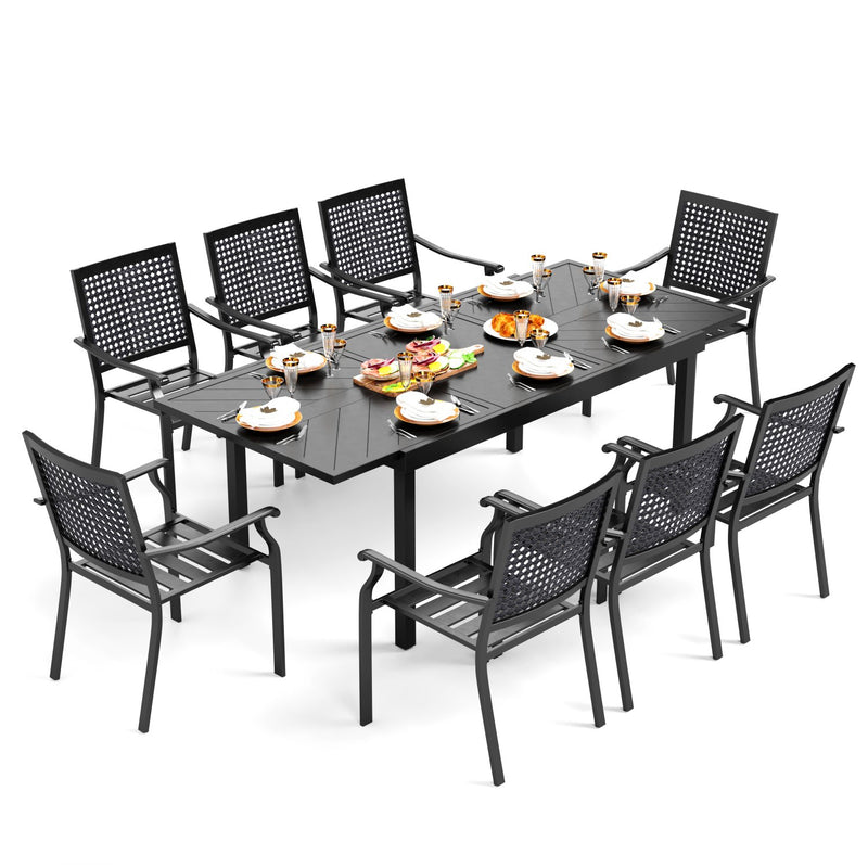 Phi Villa 7-Piece / 9-Piece Patio Dining Set Fixed Stackable Chairs & Extendable Table