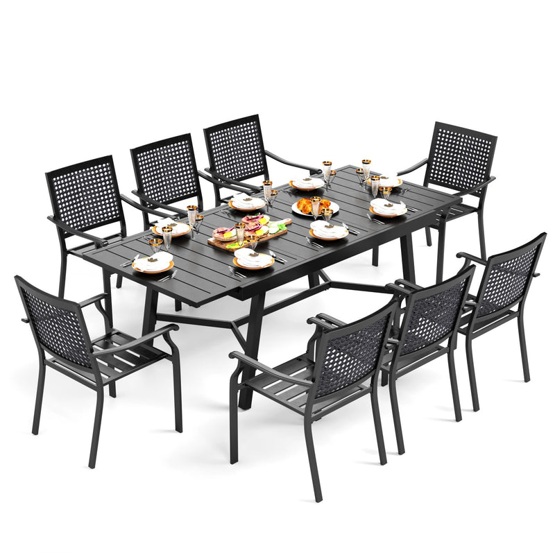 Phi Villa 7-Piece / 9-Piece Patio Dining Set Fixed Stackable Chairs & Extendable Table