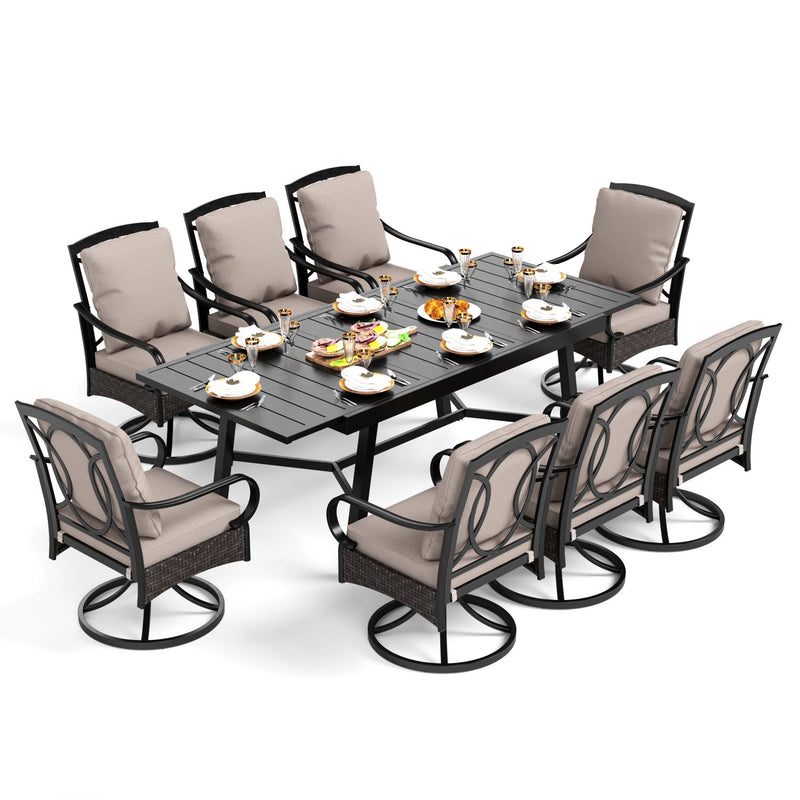 PHI VILLA 7-Piece/9-Piece Patio Dining Set With Extendable Table & Steel Swivel Chairs