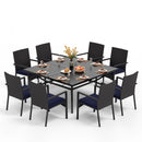 PHI VILLA 9 PCS Patio Dining Set with Large Square Table & 8 Rattan Chairs