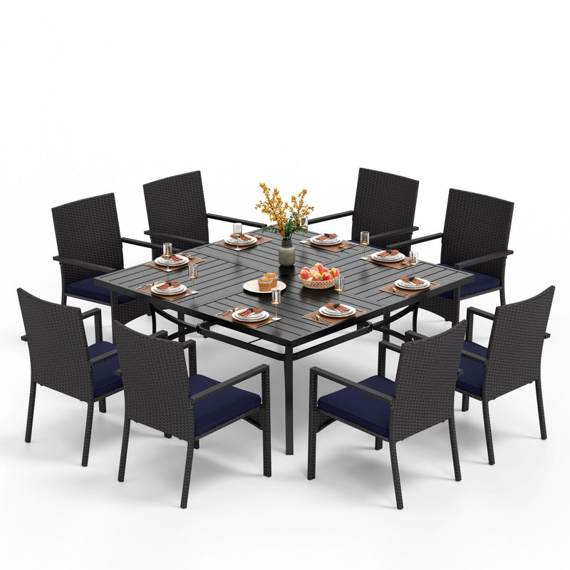 PHI VILLA 9 PCS Patio Dining Set with Large Square Table & 8 Rattan Chairs