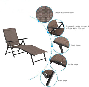 2-Piece Patio Adjustable Metal Folding Lounge Chair