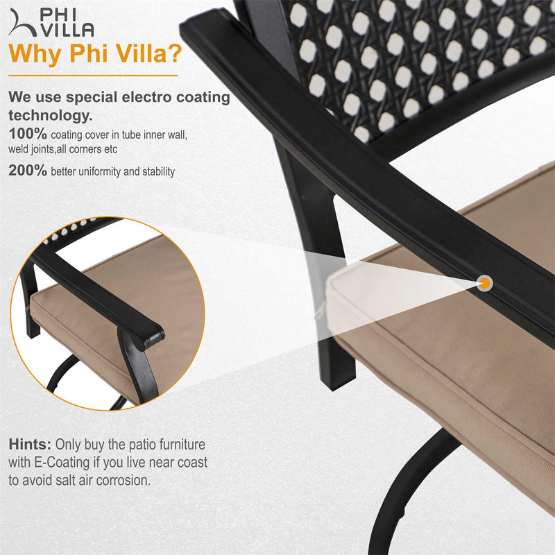 PHI VILLA Outdoor Swivel Steel Dining Chairs with Bullseye Flower Pattern - Set of 2