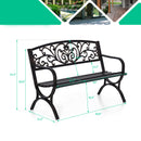 PHI VILLA 50 Inch Garden Outdoor Bench Cast Iron Steel Frame Apple Blossom Pattern