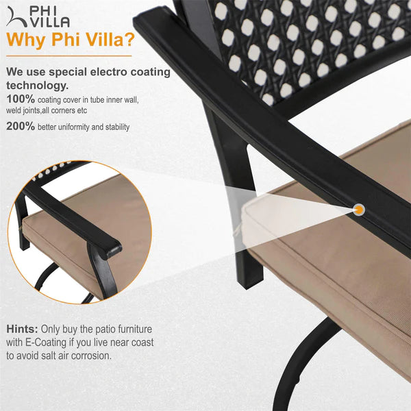 PHI VILLA 8-Piece Outdoor Dining Set with 13ft Umbrella & Steel Rectangle Table & Bullseye Pattern Swivel Steel Chairs