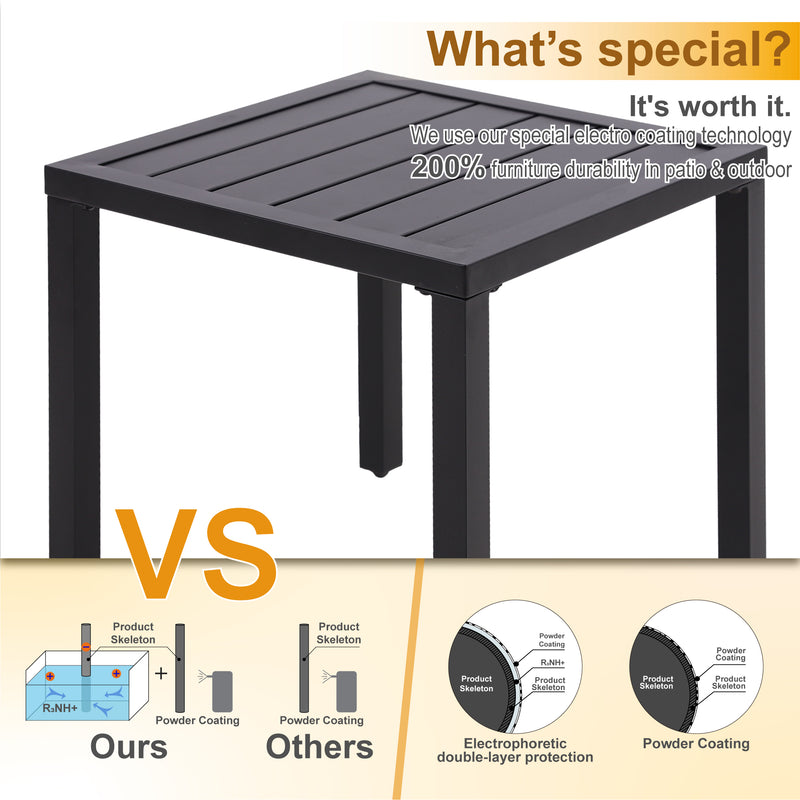 PHI VILLA Black Small Metal Square Side Coffee Bistro Table
