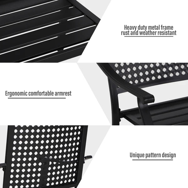 PHI VILLA 6-Piece Patio Dining Set with 10ft Umbrella & Steel Square Table & Bullseye Pattern Fixed Steel Chairs