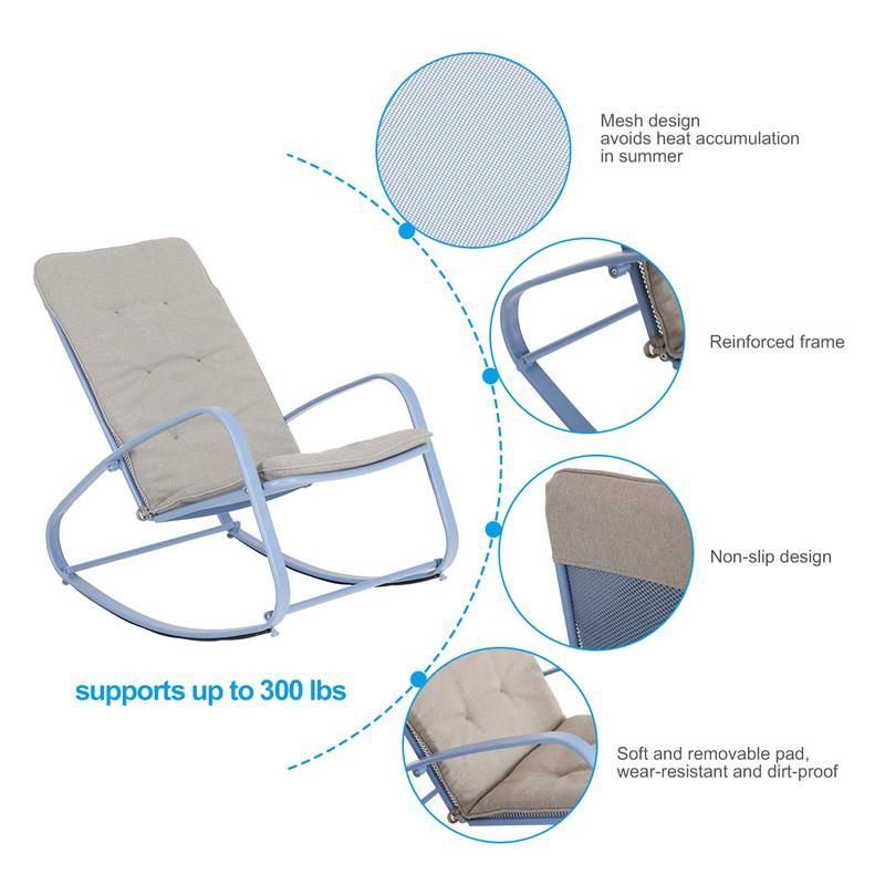 PHI VILLA Patio 1 Piece Rocking Chair Padded Steel Rocker Chair