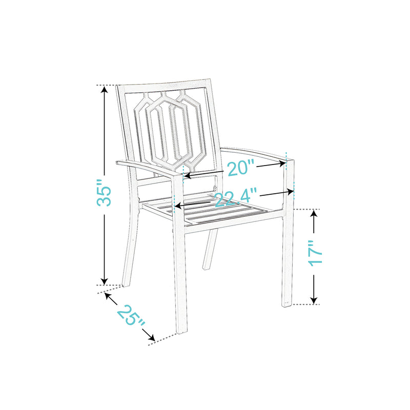 PHI VILLA 5-Piece Metal Patio Dining Set Wood-look Table and 4 Pattern Stackable Chairs