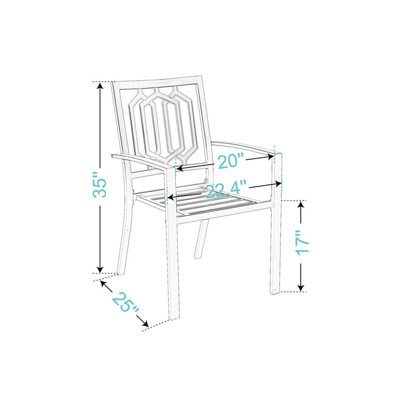 PHI VILLA 7-Piece Outdoor Patio Dining Set with Wood-look Table and 6 Stackable Metal Steel Chairs