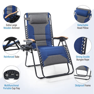 Patio Padded Oversize Recliner Zero Gravity Chair with Cup Holder