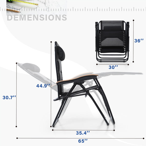 Patio Padded Oversize Recliner Zero Gravity Chair with Cup Holder