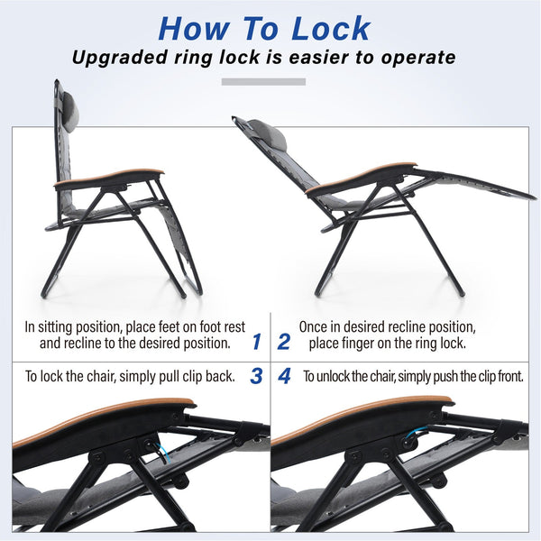 Patio Padded Oversize Recliner Zero Gravity Chair with Cup Holder