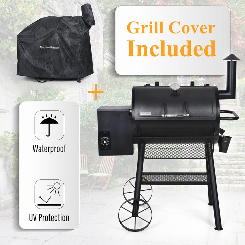 Captiva Designs Patio Wood Pellet Grill Smoker With Auto Temperature Controls