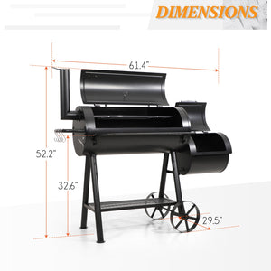 2-In-1 Charcoal Smoker Grill with Offset Box-Captiva Designs