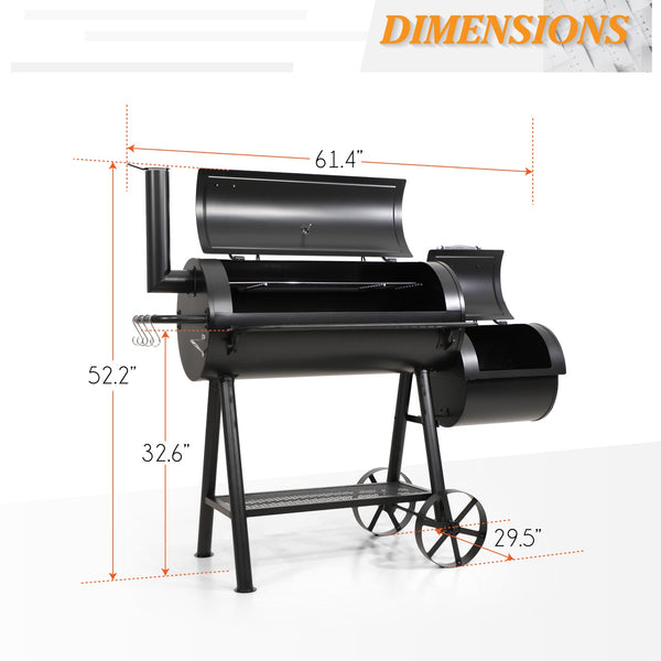2-In-1 Charcoal Smoker Grill with Offset Box-Captiva Designs