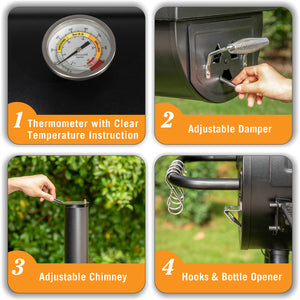 2-In-1 Charcoal Smoker Grill with Offset Box-Captiva Designs