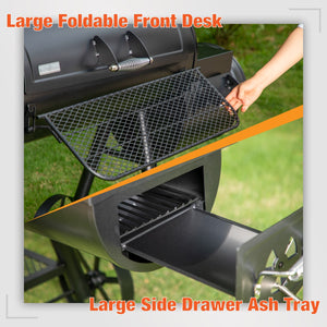 2-In-1 Charcoal Smoker Grill with Offset Box-Captiva Designs