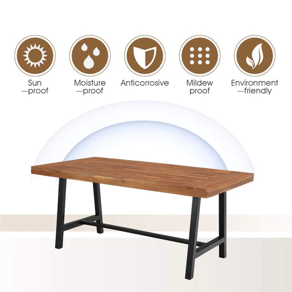 PHI VILLA Patio Dining Set with Textilene Chairs/ Acacia Wooden Bench & Acacia Wooden Table