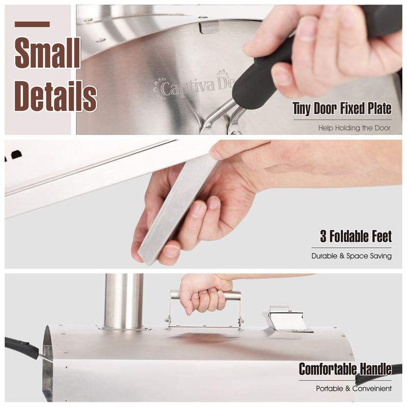Captiva Designs Portable Wooden Pellet Stainless Steel Pizza Oven