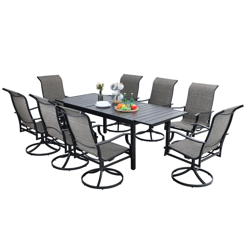 PHI VILLA 7-Piece/9-Piece Outdoor Patio Dining Set with Adjustable Table & Padded Textilene Swivel Chairs