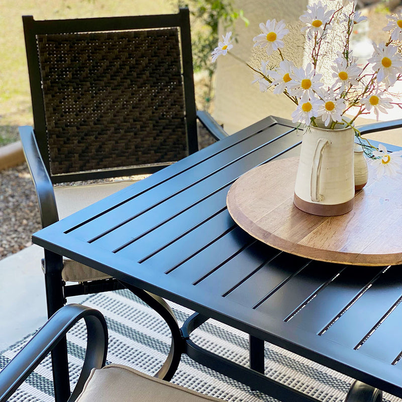 PHI VILLA 5-Piece Patio Dining Set with 4 Rattan Dining Chairs & Steel Square Table