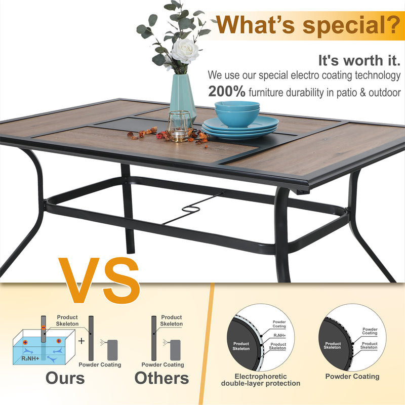 Phi Villa Wood-Look Rectangle Patio Dining Table with Umbrella Hole
