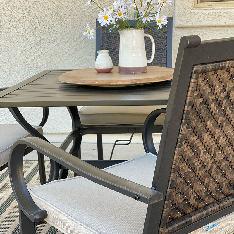 PHI VILLA 5-Piece Patio Dining Set with 4 Rattan Dining Chairs & Steel Square Table