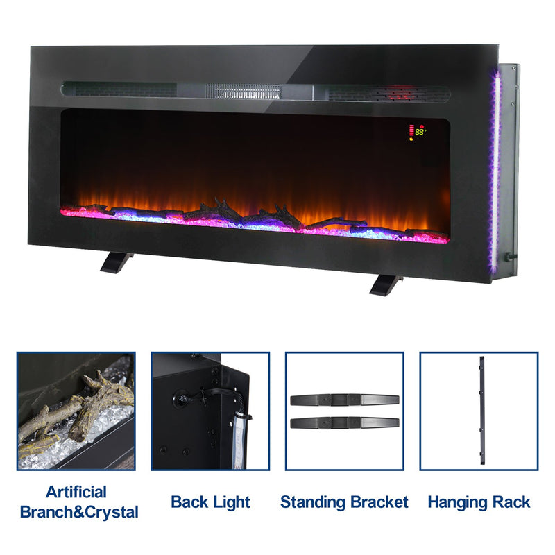 PHI VILLA 40/50 Inch 1500W Insert & Wall Mounted Electric Fireplace