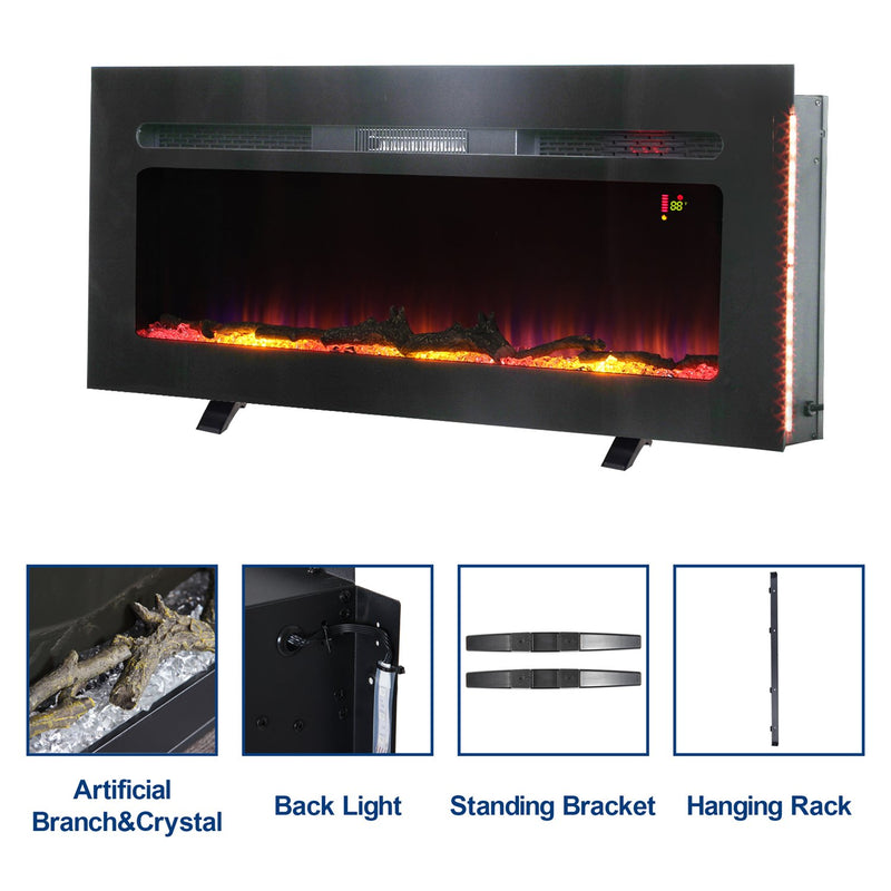 PHI VILLA 40/50 Inch 1500W Insert & Wall Mounted Electric Fireplace