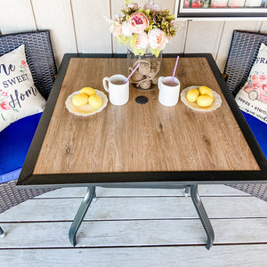 Phi Villa 5-Piece Patio Dining Set Wood-Look Table and 4 Rattan Chairs with Cushions