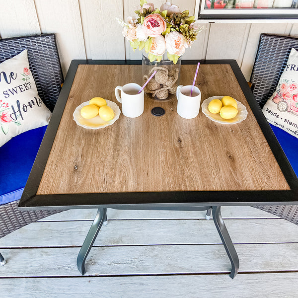 Phi Villa 5-Piece Patio Dining Set Wood-Look Table and 4 Rattan Chairs with Cushions