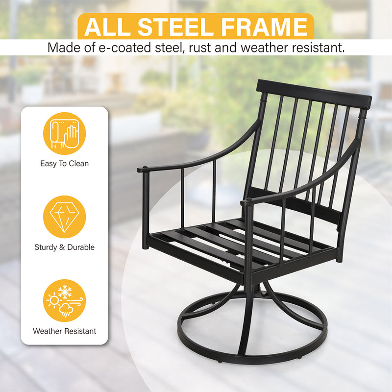 PHI VILLA Outdoor Metal Swivel Dining Chairs with Cushion