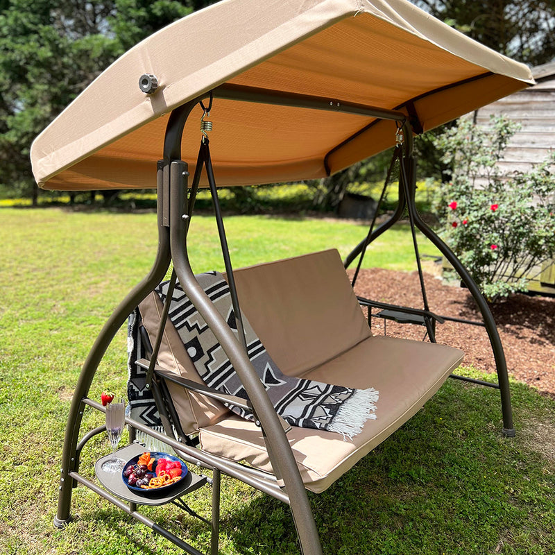 Phi Villa Outdoor Patio 3 Person Swing Chair for Porch, Garden, Backyard