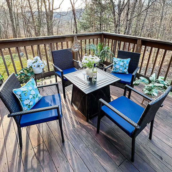 28" 50,000BTU Square Patio Metal and Leather Patio Table with Fire Pit